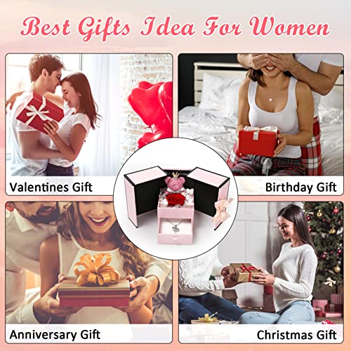 Childom Birthday Gifts For Women,Red Preserved Flowers Rose Gifts For Mom,Great Mother Gifts For Her From Daughter Son,Real Rose Flower Gift With Cute Bear And Necklace For Mom, For Wife #TOP6
