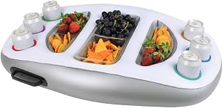 Hot Tub Bar Inflatable Spa Bar Drinks Snacks Holder Floating Tray Swimming Pool 6 Colour Beverage Holders, White, 36x21x15