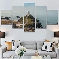 SIGNWIN 5 Panel Canvas Wall Art Modern Art Beach Coastal Multicolor Photography Relax/Calm Romantics for Home Decorations Ready to Hang - 60