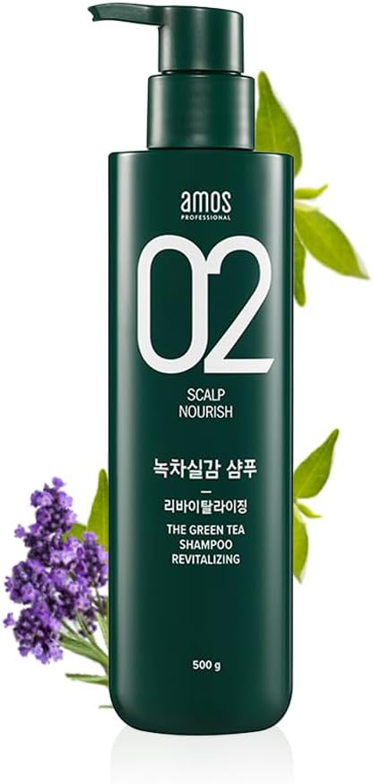 AMOS PROFESSIONAL The Green Tea Shampoo Refresh [For Oily Scalp] 17.6oz (500g) | Anti-Hair Loss Korean Hair Growth Shampoo for Cleanse Excess Sebum