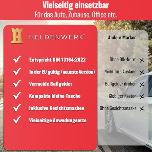 HELDENWERK Botiquín de primeros auxilios para coche según la norma actual 2026, utilizable en toda Europa, kit de primeros auxilios DIN 13164:2022 (conforme a la normativa alemana) - imagen 5