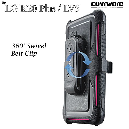 Covrware Iron Tank Series Case For Lg K20 Plus /K20 V/Harmony/Grace 4G /K10 (2017) Built-In [Screen Protector] Heavy Duty Full-Body Holster Armor [Brushed Metal Texture] Case [Belt Clip], Pink #TOP7