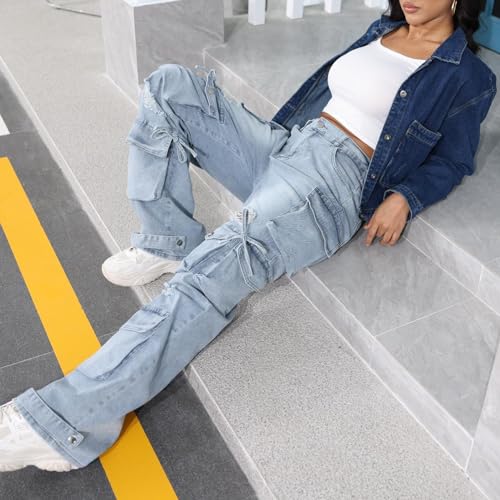 ThusFar Women's High Waist Baggy Jeans Flap Pocket Cargo Pants Loose Denim Pants Streetwear4