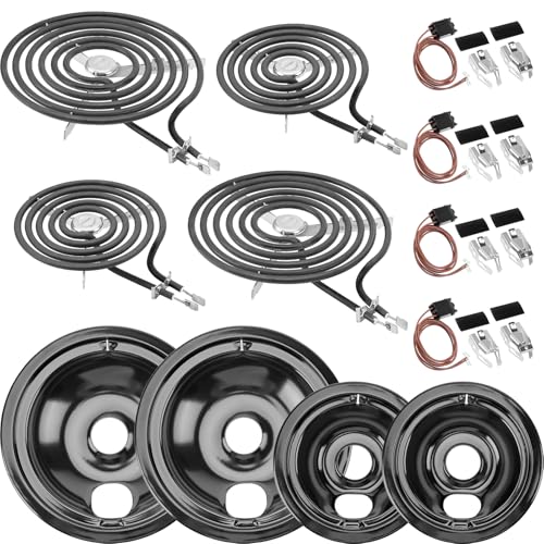 Image of WB31M20 WB31M19 Black Porcelain Drip Pan Set & WB30M2 WB30M1 Electric Range Burner Element Unit Set & WB17T10006 Range Terminal Block Kit by Cenipar-Compatible with GE Hotpoint Kenmore Range/Stove