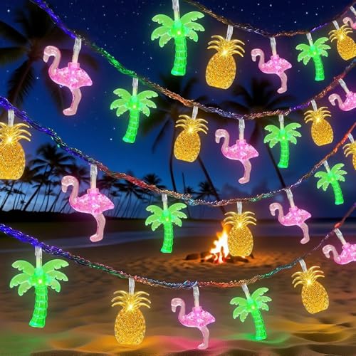 ALEGRE® Lichterkette Hawaii,3M 20 LED Hawaii Sommer Lichterkette mit Ananas Flamingo Palmen,Hawaii Deko Lichterketten Innen Außen,Lichterketten für Sommerparty Deko, Strand, Tropische Party Decoration
