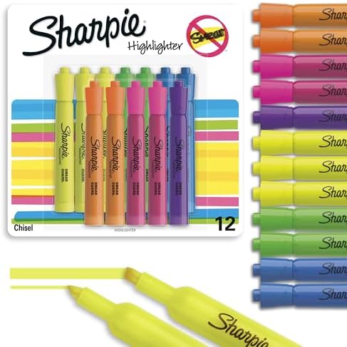 Sharpie Tank Highlighters, Chisel Tip, Assorted Fluorescent, Six ...