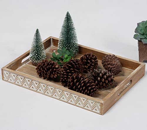 Dugunusu Farmhouse Wood Decorative Tray 16''X12'', Rustic Serving Tray, Tray for Ottoman, Coffee Table, Kitchen Counter, Crafts, Display (Rectangle Brown) - Image 4