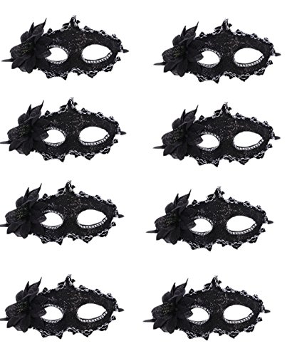 CISMARK Masquerade Party mask Venetian of Realistic Silicone Masquerade Half face Mask,Black,One Size (Pack of 8)