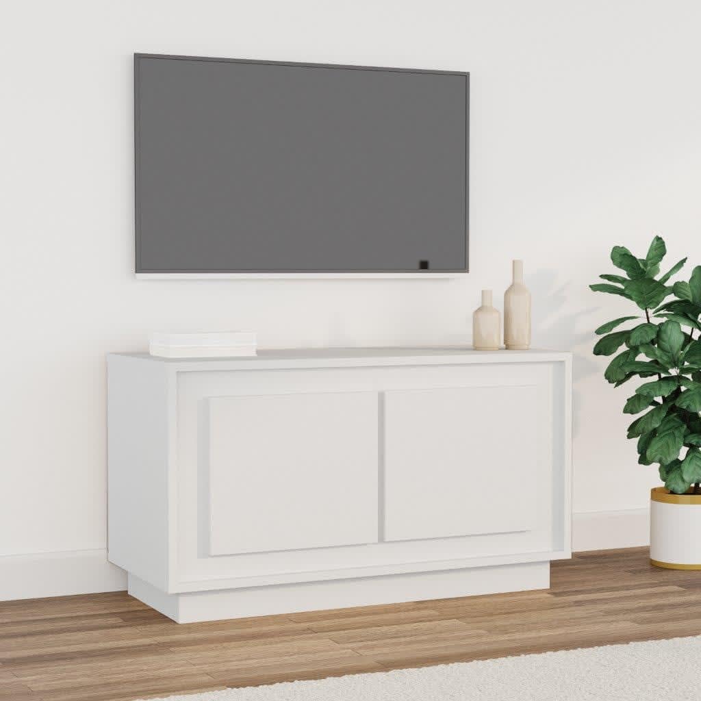 TV-Schrank Weiß 80x35x45 cm, Holzwerkstoff, Universal TV Stand mit 2 Fächern, Robuste Oberplatte, für Wohnzimmer, Media Center