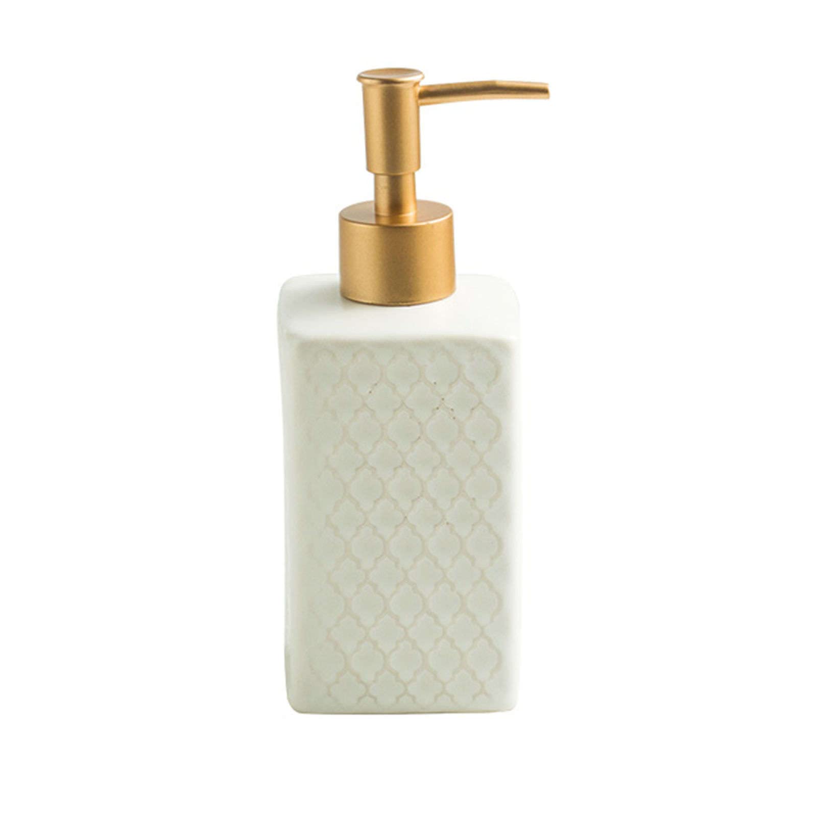 soap dispenser， Soap Dispenser,Retro Ceramic Square Lotion, Hand, Refillable-Shampoo, Bathroom Kitchen-White-360ml/16.7oz
