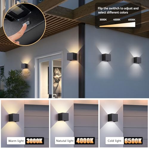 4 Pack Black Aluminum Outdoor Wall Sconces, 15W Variable Beam LED Lights