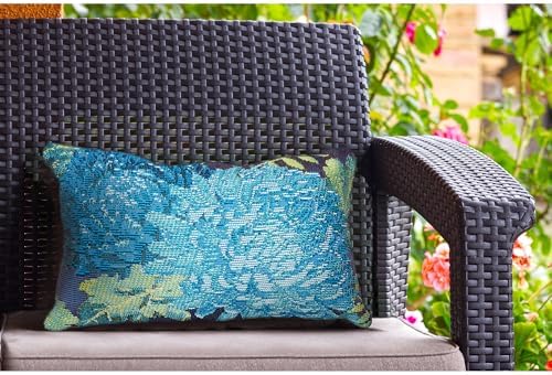 Liora Manne Marina Indoor/Outdoor Power Loomed Easy Care Pillows, 12" x 18", Mums Blue