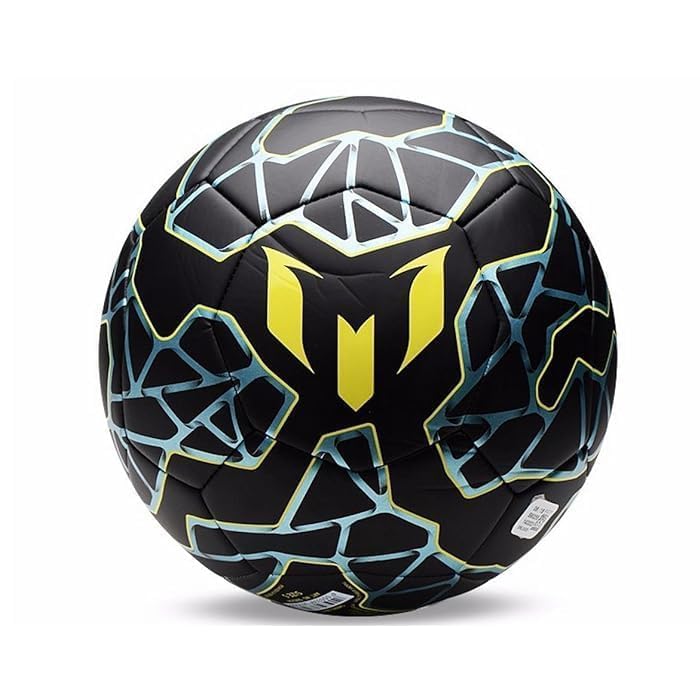 Image of Messi Hand Stitch Black Football in Blue&Yellow Graphics with Free Pump (Size-5)