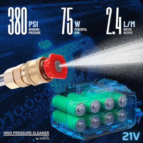 STARLYF High Pressure Cleaner, Cordless Pressure Washer, Portable, 75W Motor, Rechargeable Battery, Car - Image 3