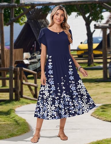 Image of Zeagoo Women Summer Midi A Line Dress Short Sleeve Casual Flowy Tiered Beach Long Sundress with Pockets 2026 Vacation Travel