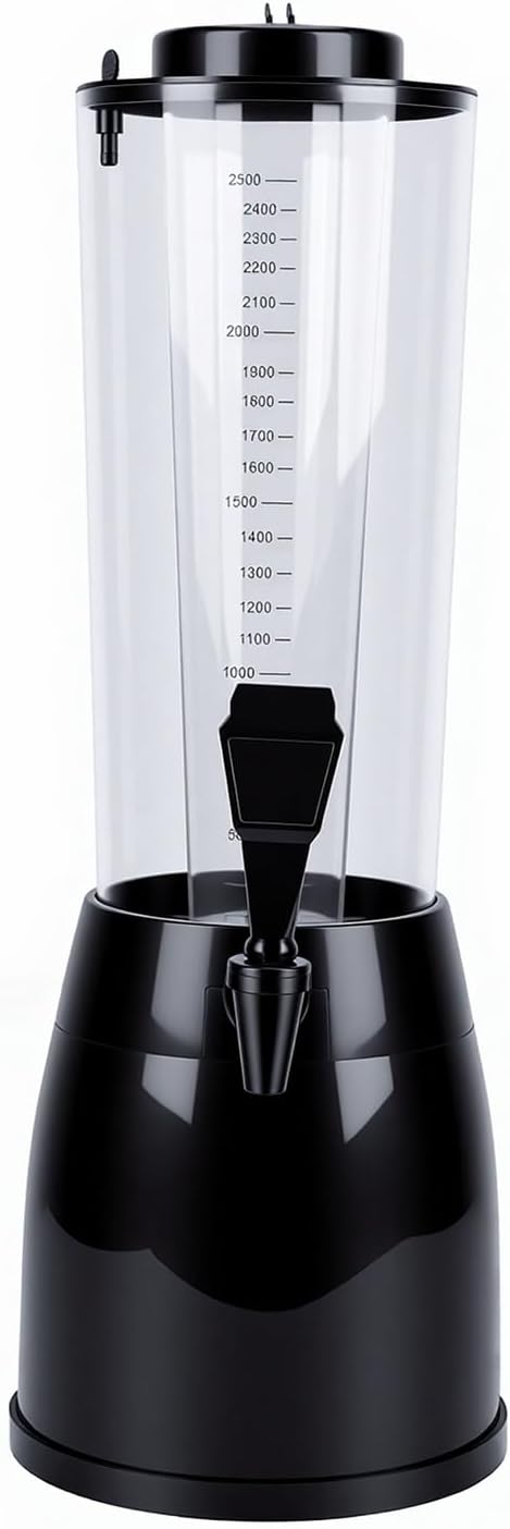 banapoy 2.5L Drink Dispenser, Plastic Drinks Tower Beverage Dispenser with Stand, Tower with Ice Tube and LED Light, Tabletop Beer for Commercial Use Parties (Black)
