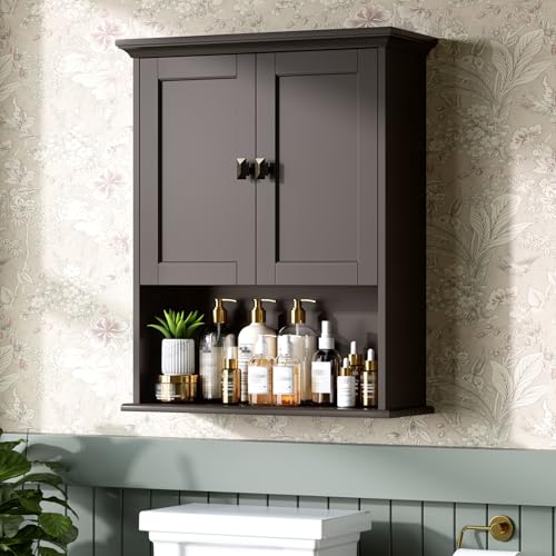 MXARLTR Bathroom Wall Cabinet, Wooden Medicine Cabinet Over Toilet with Doors and Adjustable Shelf - Wall Mounted Storage Organizer Above Toilet (Espresso)