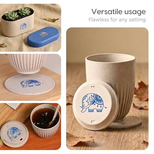 Image of Eha Earth-Friendly Wedding Gifts for Couple | Gifts Made with Rice Husk Biocomposite | Elephant Printed Mug and Coasters Set of 2, Keychain, Loopac Box | 350 ml | Sand Castle
