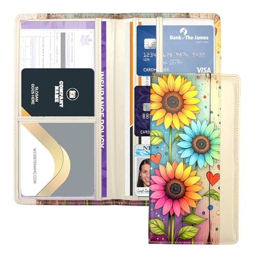 FinestHouse Car Registration and Insurance Holder with Magnetic Closure, Universal Document Organizer for License, Insurance Cards & Glove Box Storage (Sunflower-Colorful)