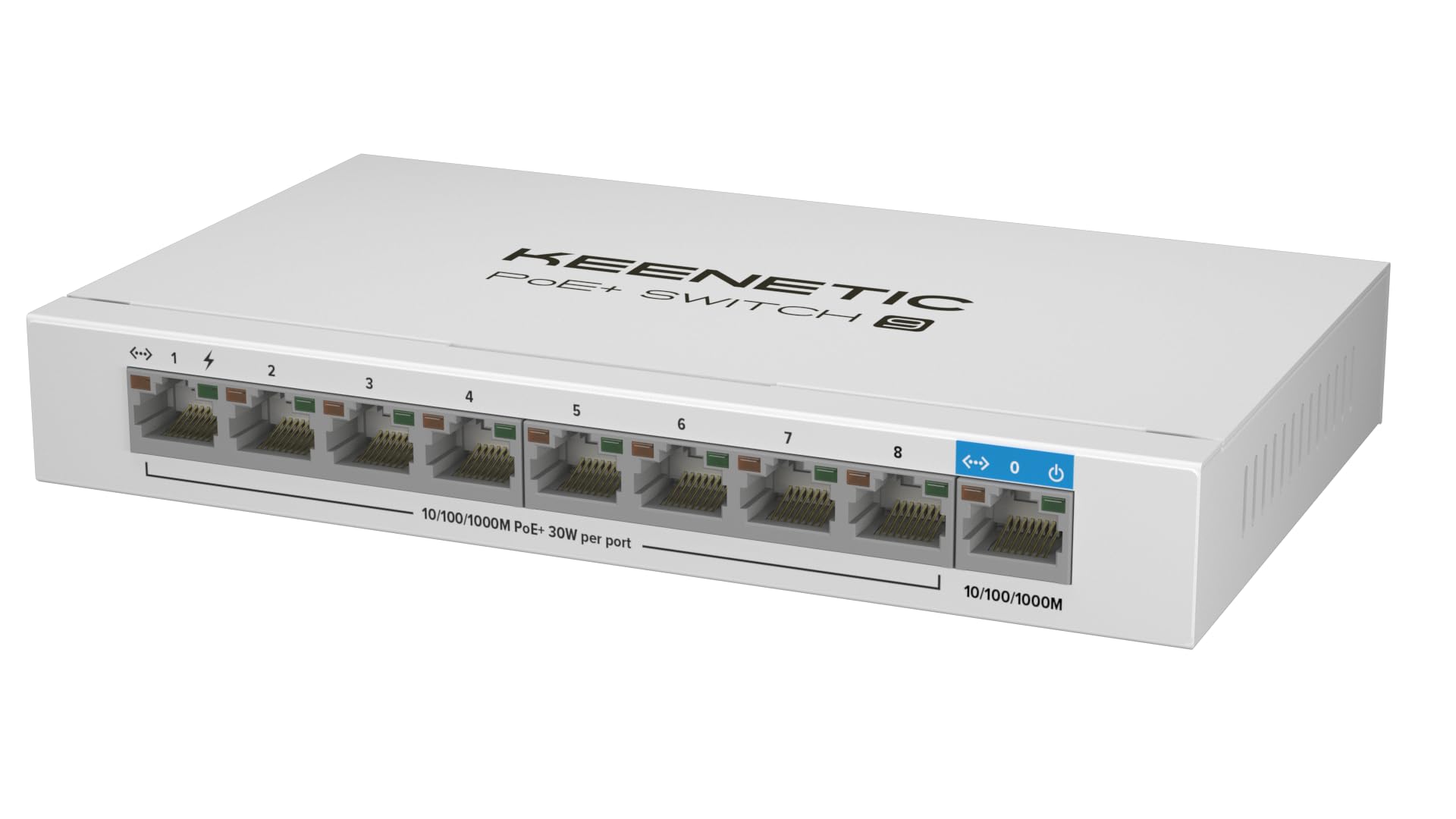 Keenetic PoE+ Switch 9 (KN-4710) Switch Gigabit de 9 Puertos con 8 Puertos PoE+ y asignación de energía de 120 W