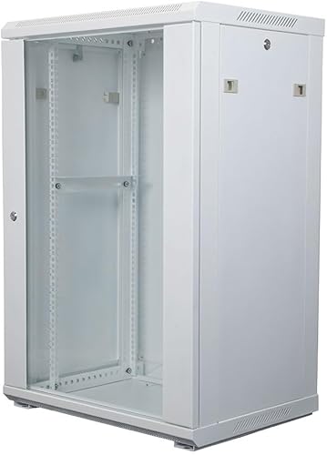 NavePoint Gabinete de red de 18U con puerta de vidrio – Gabinete de servidor de montaje en pared de 18U, rack blanco de 19 pulgadas para equipos de