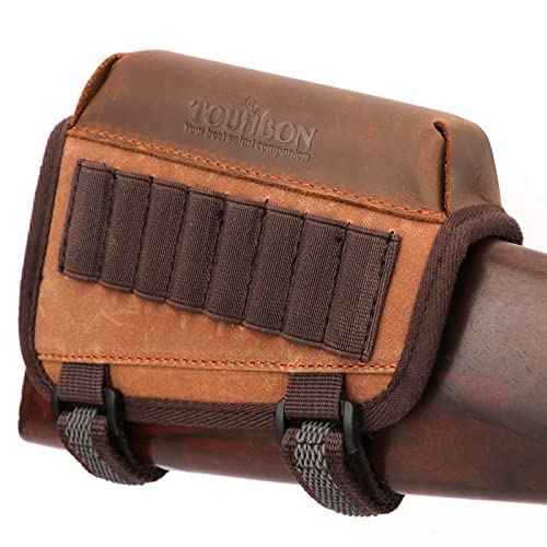 TOURBON Hunting Gun Buttstock Cheek Rest Pad Rifle Ammo Holder - Canvas and Leather (Brown for Right Hand People)