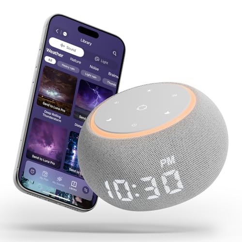 White Noise Sound Machine for Sleep, Dual-Stage Alarm&Snooze, Smart App Control, Custom Buttons, 500+ Non Looping Soothing Sounds, Dimmable Clock, Timer, Night Light, Lullaby, for Baby Adults Kids