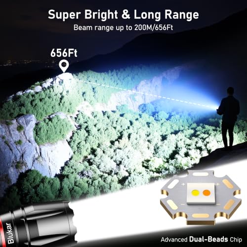 Blukar LED Taschenlampe 2 Lichtfarbe, 2000L Superhell Zoombar Taschenlampen – Ansicht 2