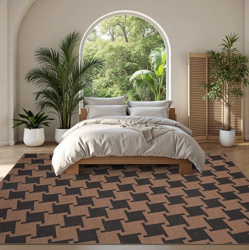 Latte&Fog Modern Checkered Easy Jute 5x7 Area Rugs, Washable Outdoor Patio Rug for Living Room, Black and Brown Contemporary Non Slip Natural Indoor Carpet for Bedroom Backyard Office Dining Room — view 5