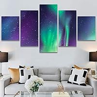 SIGNWIN 5 Panel Canvas Wall Art Modern Art Astronomy & Space Aurora Colorful Global Multicolor Photography for Home Decorations Ready to Hang - 60