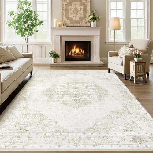 Tapete decorativo beige vintage 5x7 para interiores