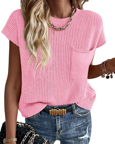Image of KIRUNDO Summer Fall Short Sleeve Sweater for Women 2026 Casual Sweater Vest Cotton Knit Pullover Tank Tops Fashion Clothing