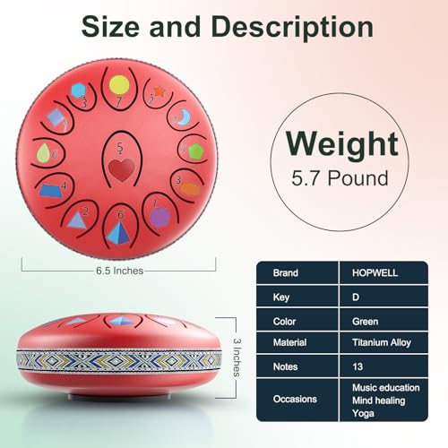 Image of REGIS Rain Drum for Outside Garden, 6.8 Inches 13 Notes Steel Tongue Drum, Waterproof Meditation Rain Chime, UV-Printed Notes & Geometric Design, with Bag, Mallets & Music Book(red)