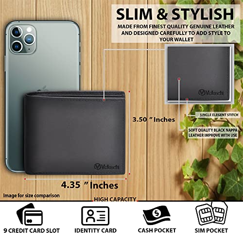 VALENCHI Leather Wallet For Men - RFID Blocking Wallet For Men - Slim Bifold Men's Wallet (Black Nappa)4
