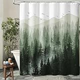 NDDYCU Green Forest Rustic Shower Curtain, Nature Mountain Tree Shower Curtains for Bathroom with 3D Bamboo Texture, 72 x 72