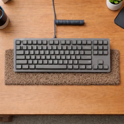 Image of Soft Plush Keyboard Carpet Wrist Rest Pad - Fluffy Ergonomic Wrist Support & Desk Nap Pillow for Computer, Laptop, Office Work & Gaming - Fuzzy Shag Desk Rug Cushion (45 x 15 cm) - Beige