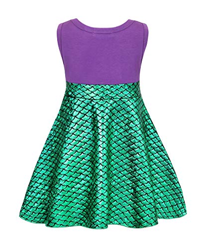 Henzworld Little Girls Mermaid Costume Princess Dress Up Birthday Party Gift Cosplay Halloween Outfit Green Fish Scale Sleeveless Purple 5T Kids Age 5-6 Years #TOP1