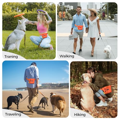 EPETKO Leckerlibeutel für Hunde mit Metall-Gürtelclip, Leistungsstarke Magnetverschluss Gerät Beutel Leckerli Hund Gürtel, Große Kapazität Hund Leckerli Tasche Beutel mit Poop Bag Dispenser (Orange)