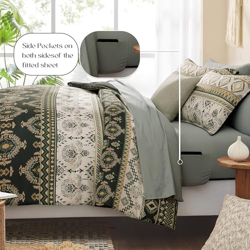Image of Geniospin Queen Comforter Set - 7 Pieces Bedding Set, Boho Bed in A Bag, Lightweight Soft Aztec Bedding, All Season Bed Comforter Set with Sheets, Pillowcases & Shams