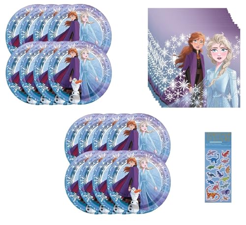 Frozen Princess Elsa Anna Party Supplies Bundle Pack includes 16 Dessert Plates, 16 Napkins