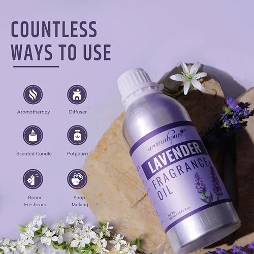 Image of Aromahpure Lavender Aroma Oil | 500ml Undiluted & Natural | Long-Lasting Scent for Aromatherapy, Candle & Soap Making, Diffusers, Room Freshener, Humidifier, Bathroom Revitalizer & Home Essentials