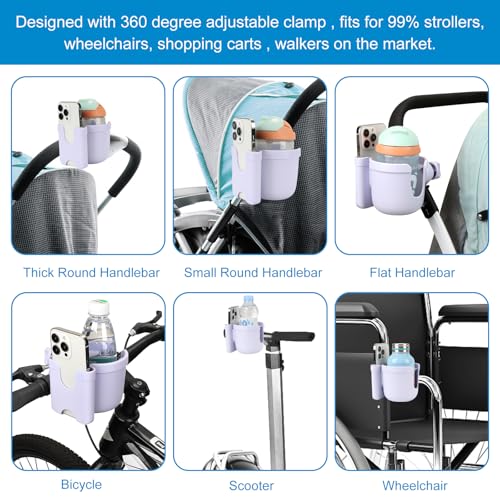 Image of Accmor Stroller Cup Holder with Phone Holder, Bike Cup Holder, Universal Cup Holder for Uppababy Nuna Doona Strollers, 2-in-1 Cup Holder for Walker, Wheelchair, Scooter