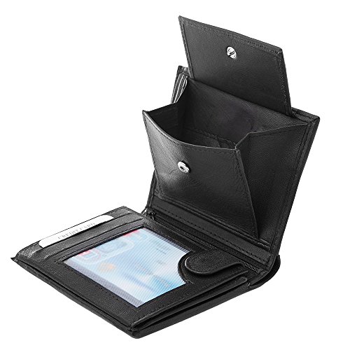 Fa.Volmer ® Fluweelzachte herenportemonnee van echt lamsleer in staand formaat | 10 vakken voor creditcards I zwart I #WSH91, zwart, Trifold, Klassiek - Image 6