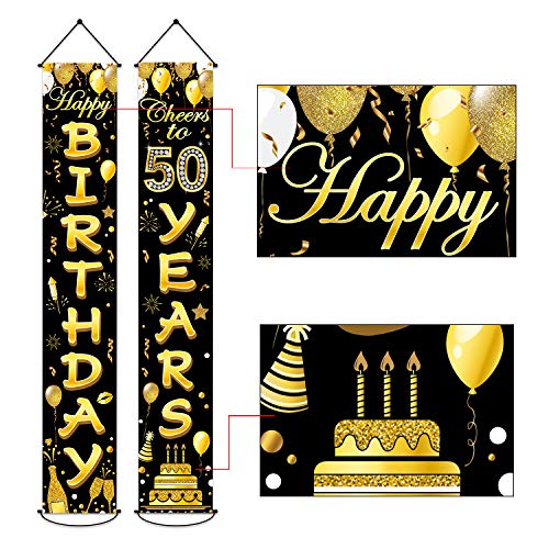 Party Greeting 50Th Birthday Party Banner Decorations Cheers To 50 Years Banner 50Th Party Supplies Black Gold Welcome Porch Sign For Indoor Outdoor thumb #2