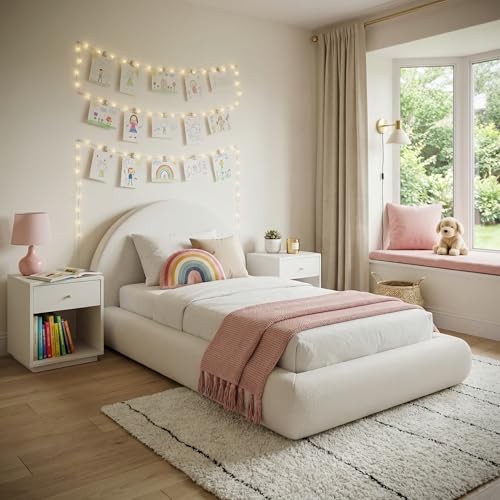 Image of RECCI AirFrame Half-Moon Upholstered Twin Platform Bed Frame, Velvet Curved Arched Base with Headboard, 5 Inch Fully Round Cushioned Foam, No Box Spring Needed, Easy Assembly