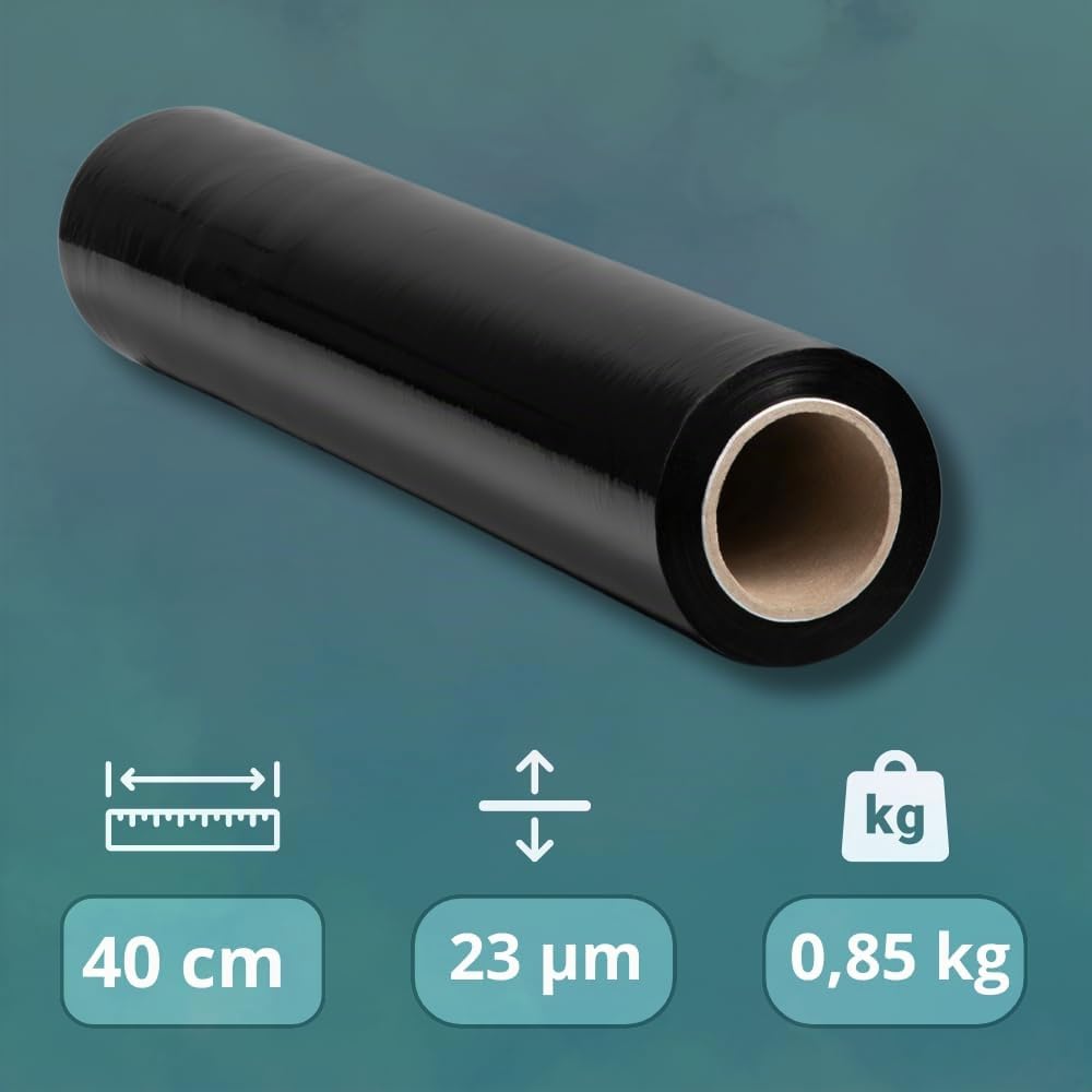 RAGO® Película de estiramiento negro 130 m 7,5 × 7,5 × 40 cm Película estirable Polietileno (PE) Película negra embalaje I rollo embalaje paquete paquete 130 m