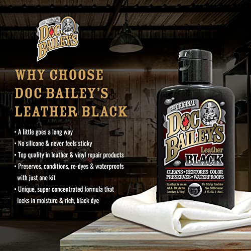 Doc Baileys Black Leather Color Restorer - Pack Of 2 (4Oz) - Leather Cleaner And Conditioner For Shoes, Jackets, Saddle Bags, Rubber Trim & Vinyl Repair - Protects & Waterproofs With Lanolin Oil #TOP3