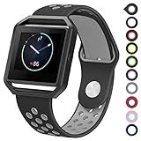 Meifox Fitbit Blaze Bands for Women Men,Soft Silicone Replacement Band for Fitbit Blaze Smart Watch (Black Gray, Large)