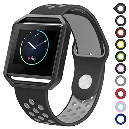 Meifox Compatible with Fitbit Blaze Bands for Women Men,Soft Silicone Replacement Band for Fitbit Blaze Smart Watch (Black Gray, Large)
