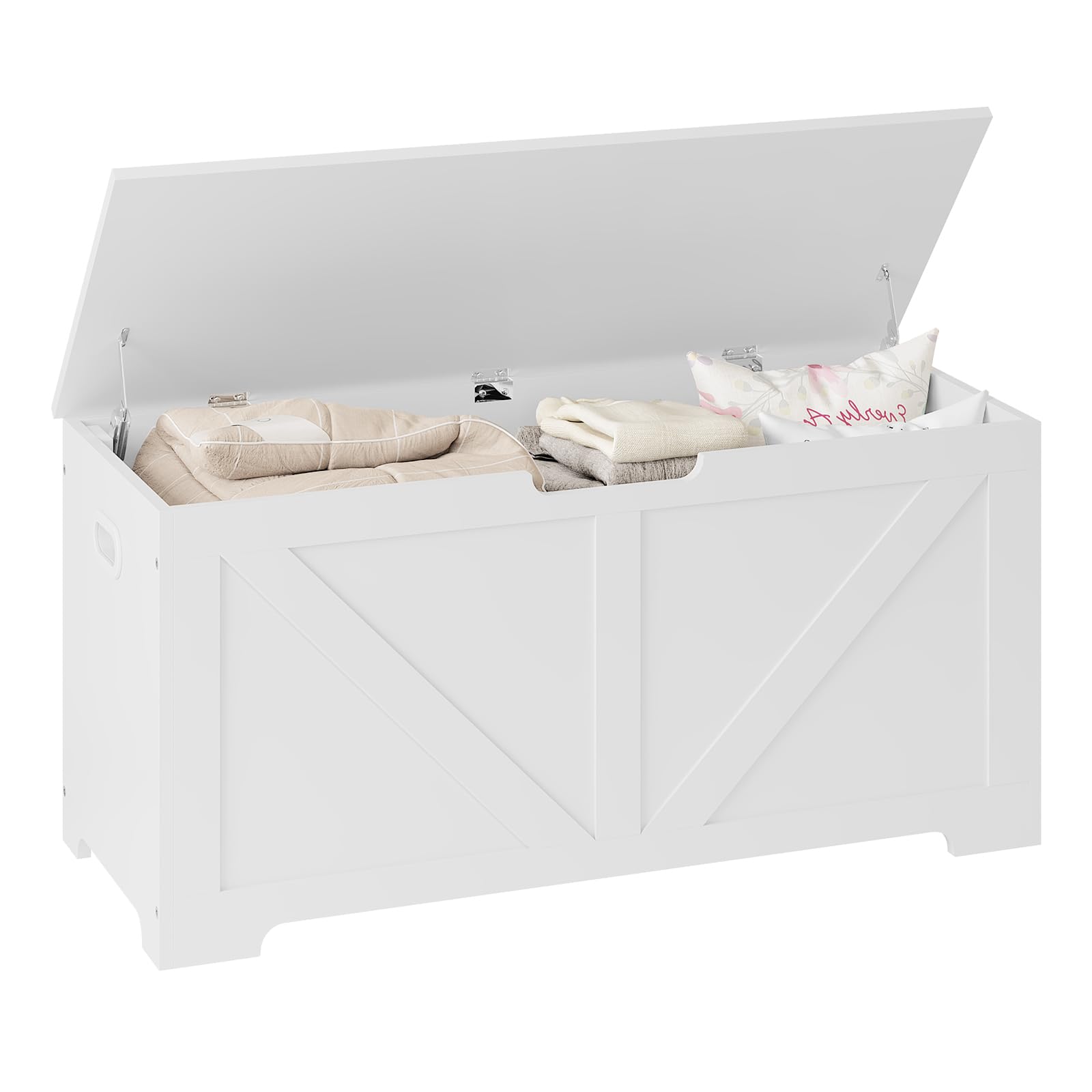 WOLTU Banco de Almacenaje, Baul Blanco 100x40x47 cm, Baúl Almacenaje de 76 L, Puff Organizador con Asiento, Madera, para Pasillo, Entrada, Dormitorio